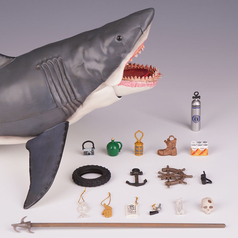NECA Great White Shark 40 ซม.JAWS ภาพยนตร์รุ่นฉาก 50th Anniversary Shark จําลอง Action Model Multi-Accessories Deluxe – โปรปัง