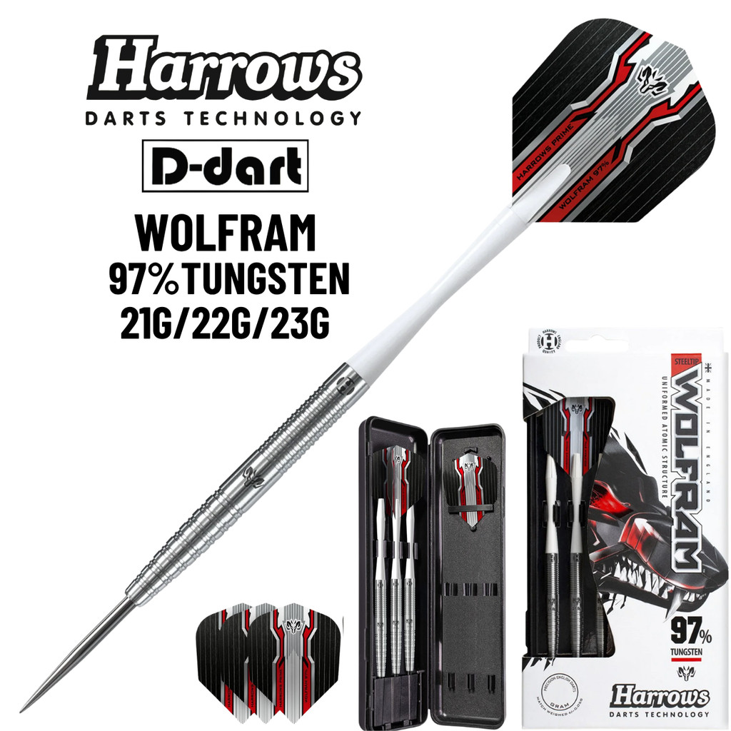 HARROWS STEEL TIP DARTS - 21G/22G/23G WOLFRAM 97% TUNGSTEN STEEL TIP DART SET
