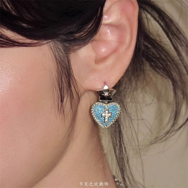 [miaom] Blue Eden Niche Design Star Heart Cross Gift ต่างหูต่างหูหญิงอารมณ์หวาน