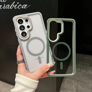 SAMSUNG หรูหราโปร่งใสแม่เหล็กชาร์จไร้สายสําหรับSamsung Galaxy S26 Ultra Plus S25 FE Edge S25 Ultra S24 S23 S22 Ultra Plus FE Drop Protection Hardปกหลัง
