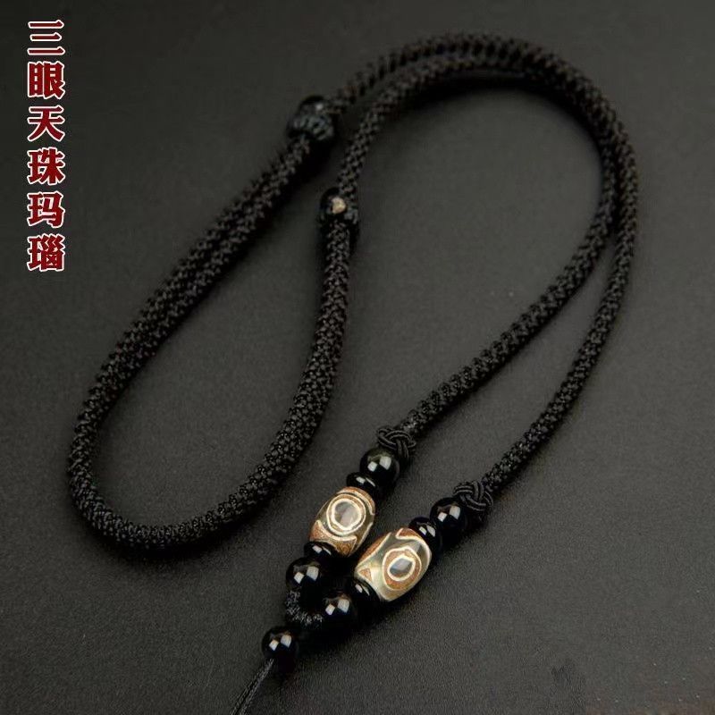 สร้อยคอมือสองข้าง ลูกปัดอาเกตกับหยก สไตล์สีแดง สีดำ และสีทอง สำหรับทั้งผู้ชายและผู้หญิง
