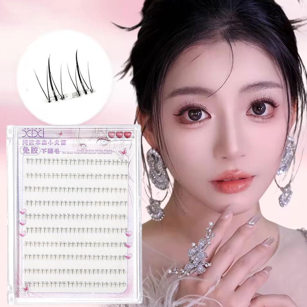 กาวฟรีขนตาล่าง 10 แถว Self-กาวขนาดเล็กเปลวไฟธรรมชาติ Lashes Eyelash Clusters T6r9