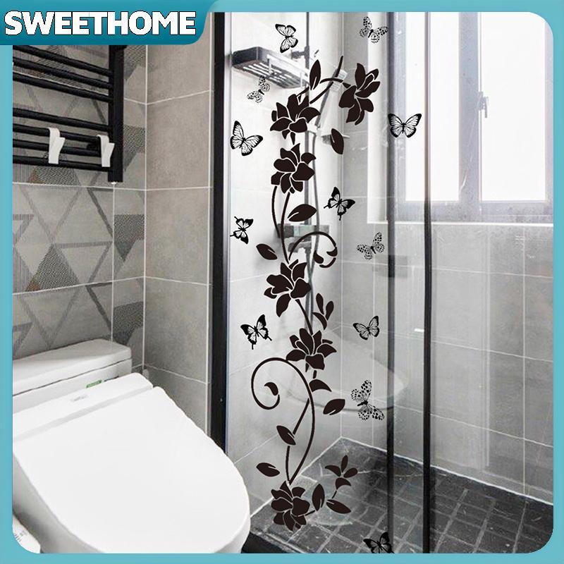 SWEETHOME ดอกไม้ Iris Vine Mirror Glass Stier ตกแต่งบ้านห้องน้ํา Self-กาว Wall Stier