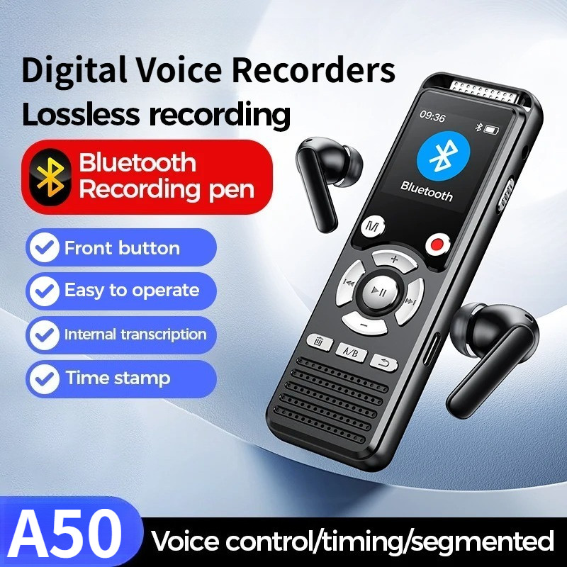 ก50 มืออาชีพดิจิตอลเสียง ดิคทาโฟน เครื่องบันทึกไมโครโฟนคู่ลดเสียงรบกวนขนาดเล็กแบบพกพาบลูทูธบันทึกภายใน
