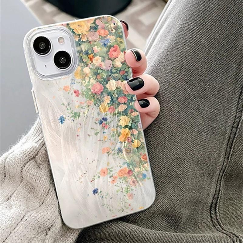 เคสไอโฟน สีเงินลายใยละออง สะท้อนแสงหรูหรา ลายดอกไม้ครึ่งจอ 17/17Pro/17ProMax/16/16Pro/16ProMax/15/14/13/12/11/X/XS/XR/8/