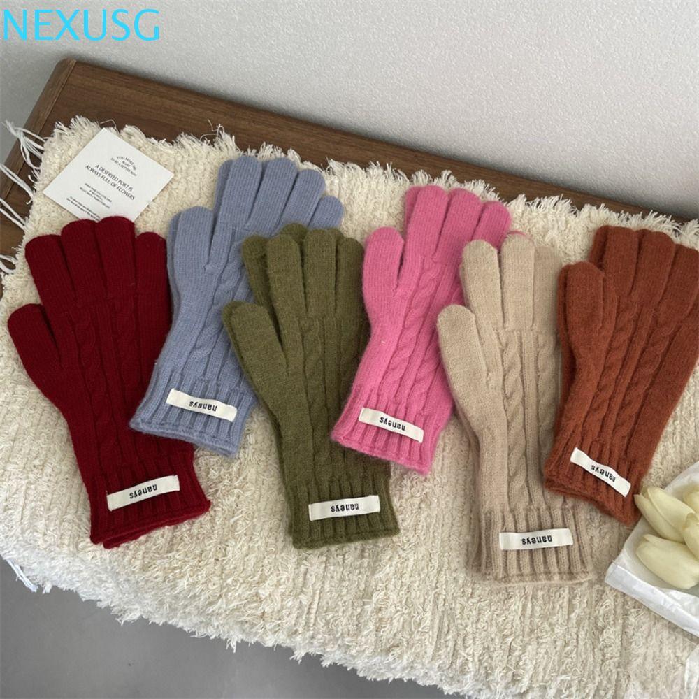 NEXUSG Lady Finger Gloves, Y2k ถุงมือถักเกาหลีกันลม, Kawaii Warm Cold-proof Touchscreen Solid Color 