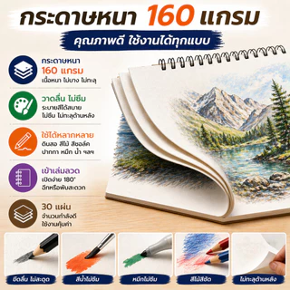 SKY สมุดสเก็ต A3 A4 A5 กระดาษหนา 160 แกรม 30แผ่น ปกแข็ง วาดลื่น ไม่ซึม ใช้ได้ 2 ด้าน สมุดวาดภาพ Sketchbook