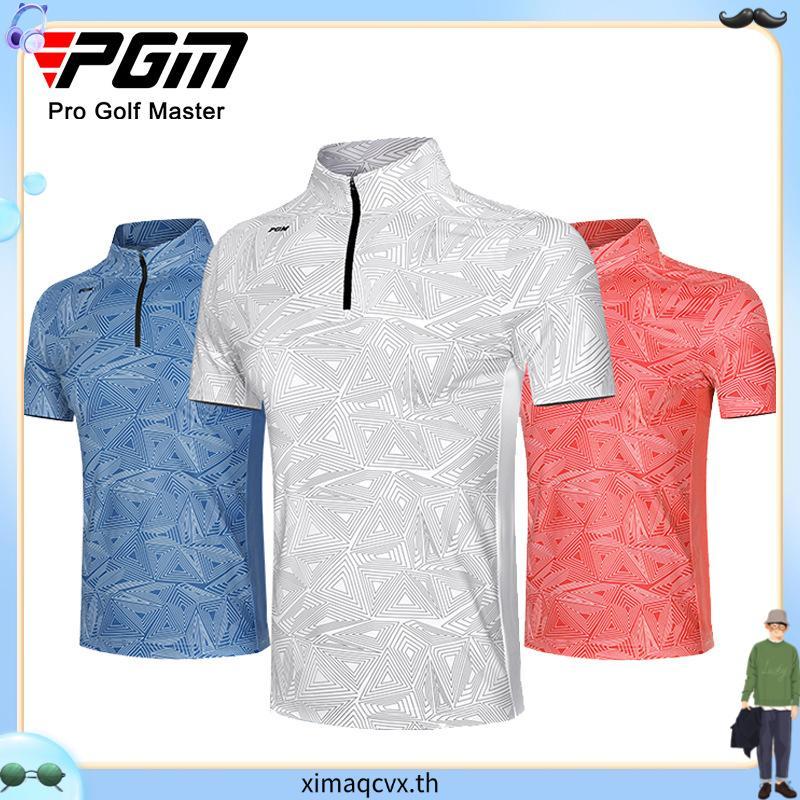 Pgm เสื้อยืดลําลอง แขนสั้น คอเต่า ระบายอากาศ พิมพ์ลาย สําหรับผู้ชาย เหมาะกับการเล่นกีฬากอล์ฟ