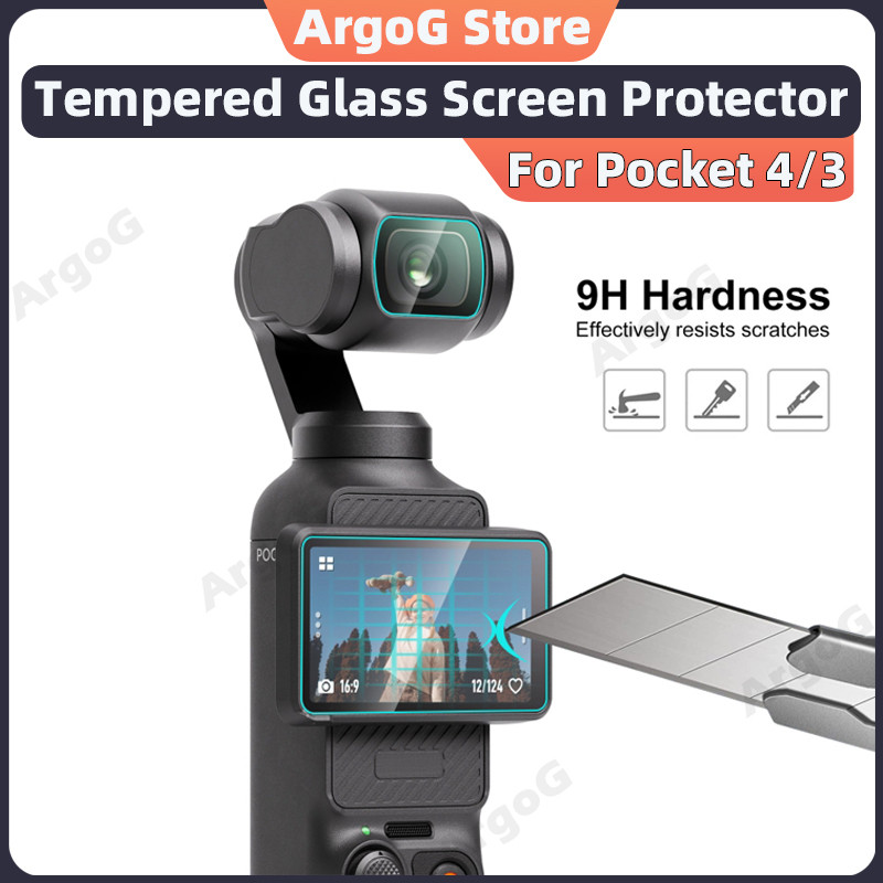 ArgoG กระจกนิรภัยป้องกันหน้าจอสําหรับ DJI Osmo Pocket 4/3 เลนส์ฟิล์มป้องกันกระเป๋า 4 อุปกรณ์เสริม