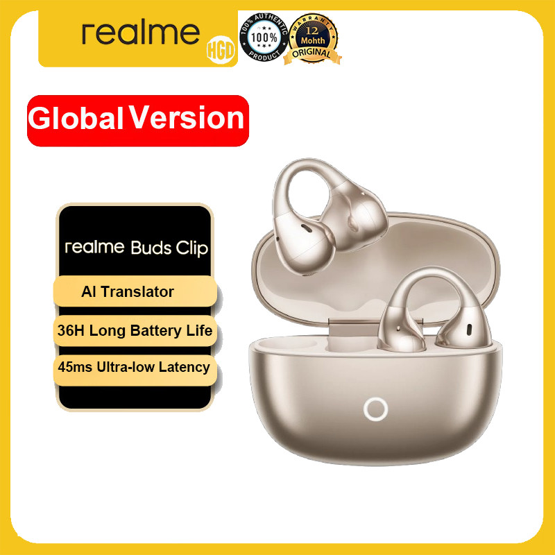 Global Version Realme Buds Clip Bluetooth 5.4 IP55 Ear Clip AI ENC Call Noise Cancellation AI Transl