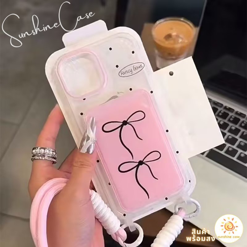 ส่งจากไทย เคสสำหรับไอโฟน15 ลายจุดโบว์ดำ เคสช่องใส่การ์ด รูปที่ 7