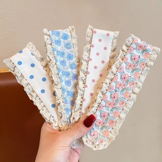 แถบคาดศีรษะแฟชั่นเกาหลีสำหรับเด็กสาว ลายดอกไม้แบบถัก Velcro สติกเกอร์ประดับผม