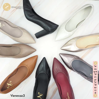 Zenachoo Vanessa3 สูง 3 นิ้ว หน้าเท้ากว้างเพิ่ม 1 ไซส์ หนังแกะแท้ เปลี่ยนไซส์ได้ ไม่รับคืนทรงปกติ หัวแหลม