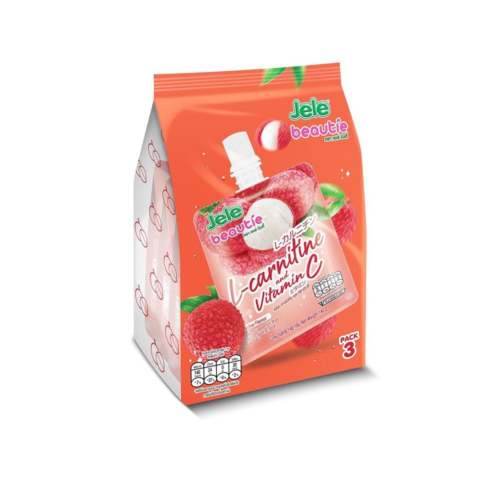 [สินค้าส่งด่วน] เจเล่ บิวตี้ ลิ้นจี่+แอลคาร์นิทีน 140 กรัม แพ็ค 3 JELE BEAUTIE LYCHEE L-CARNITINE 140G. PACK 3
