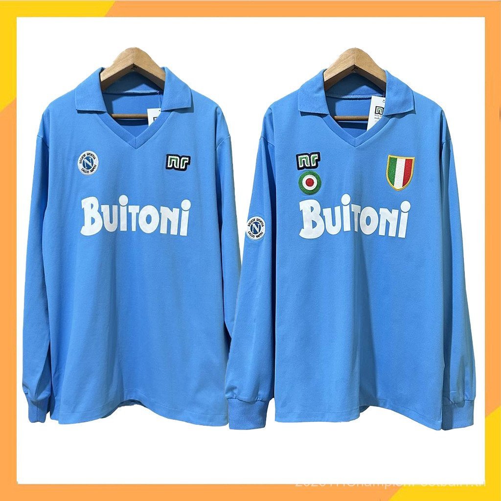 [เสื้อยืด SSS+ แขนยาว] SSC Napoli 1986 1987 1988 เสื้อฟุตบอลบ้านแขนยาว Retro Marradona