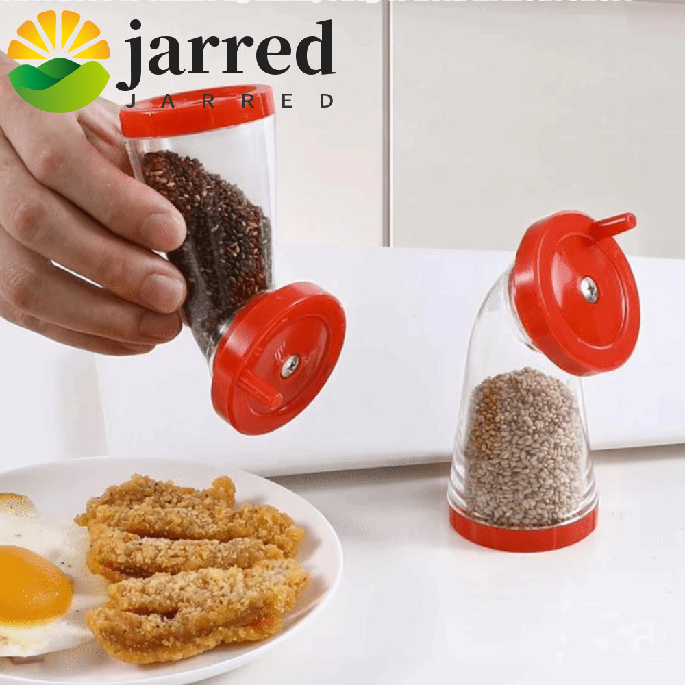 JARRED เครื่องบดงาด้วยตนเอง, เครื่องจ่ายงาพลาสติกร่างกายโปร่งใส, แบบพกพาหมุนด้วยมือพร้อมฝาปิดกันความชื้น Sesame Mill ขวดสลัด