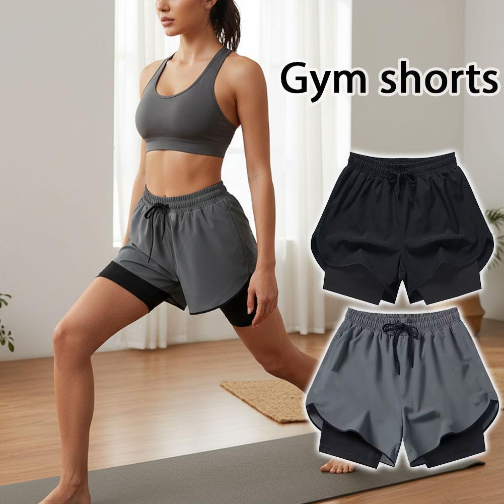 Man 2 In 1 Gym กางเกงขาสั้นกีฬาฟิตเนสว่ายน้ําสั้นกางเกง Dry Sweatpants Quick Running O6o8