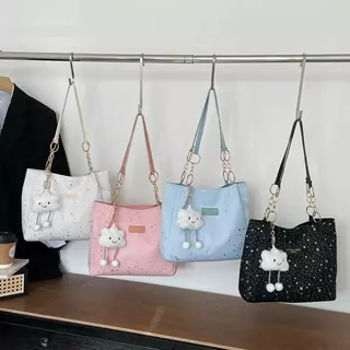 【พร้อมส่ง】กระเป๋าสะพายลายดาว ✨ แถมพวงกุญแจเมฆ น่ารัก ใส่ของจุ เบา ใช้งานได้ทุกวัน