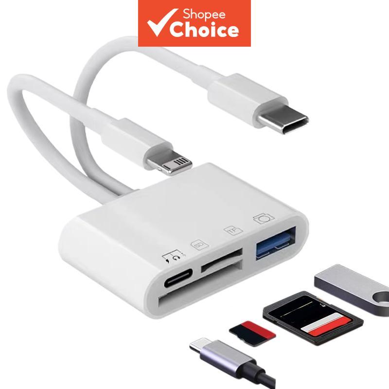 เครื่องอ่านการ์ดแบบ 4-อิน-2 อเนกประสงค์ OTG รองรับ SD/TF/USB พร้อมพอร์ตชาร์จ สําหรับอุปกรณ์ Apple