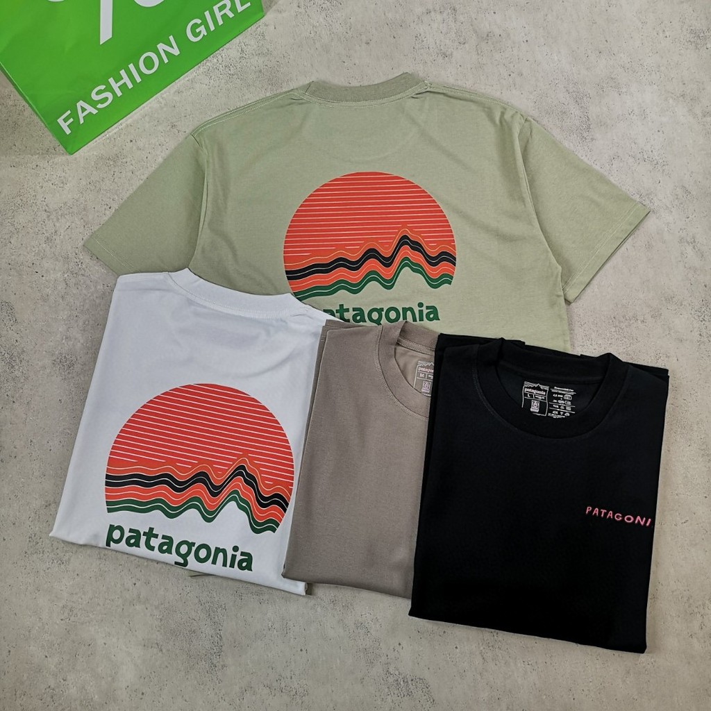 P PAT * Wave Mountains Sunset Sunset เสื้อยืดแขนสั้นพิมพ์ลายลําลองผ้าฝ้ายครึ่งแขนอินเทรนด์