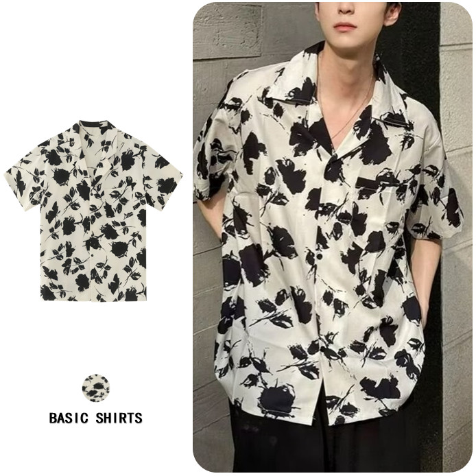 เสื้อเชิ้ตแขนสั้นลําลอง ทรงหลวม ลายดอกไม้ เหมาะกับเดินชายหาด แฟชั่นฤดูร้อน สไตล์ฮาวาย เสื้อเชิ้ตผู้ชาย