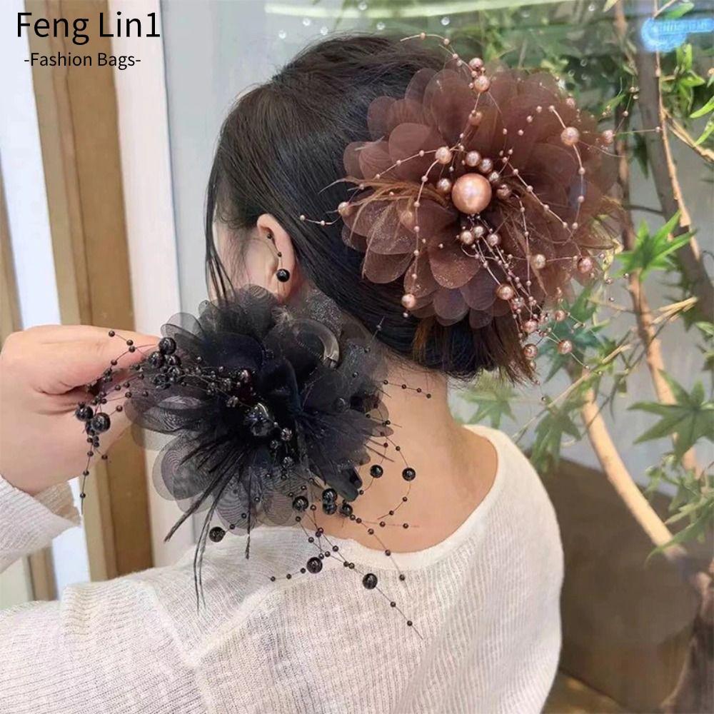 FLIN ดอกไม้ Hairgrips, เลื่อม Peony ดอกไม้โลภคลิป, พู่หรูหราพลาสติกผม Claw ผู้หญิง