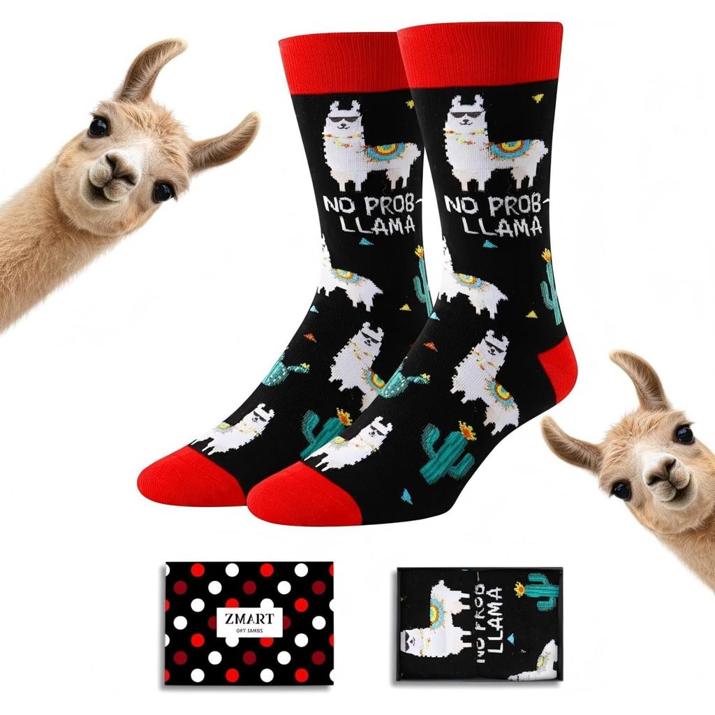 Zmart Funny Llama Gifts - ถุงเท้า Llama ที่ไม่ซ้ํากันสําหรับผู้ชายวัยรุ่น, ถุงเท้าสัตว์ Silly Farm