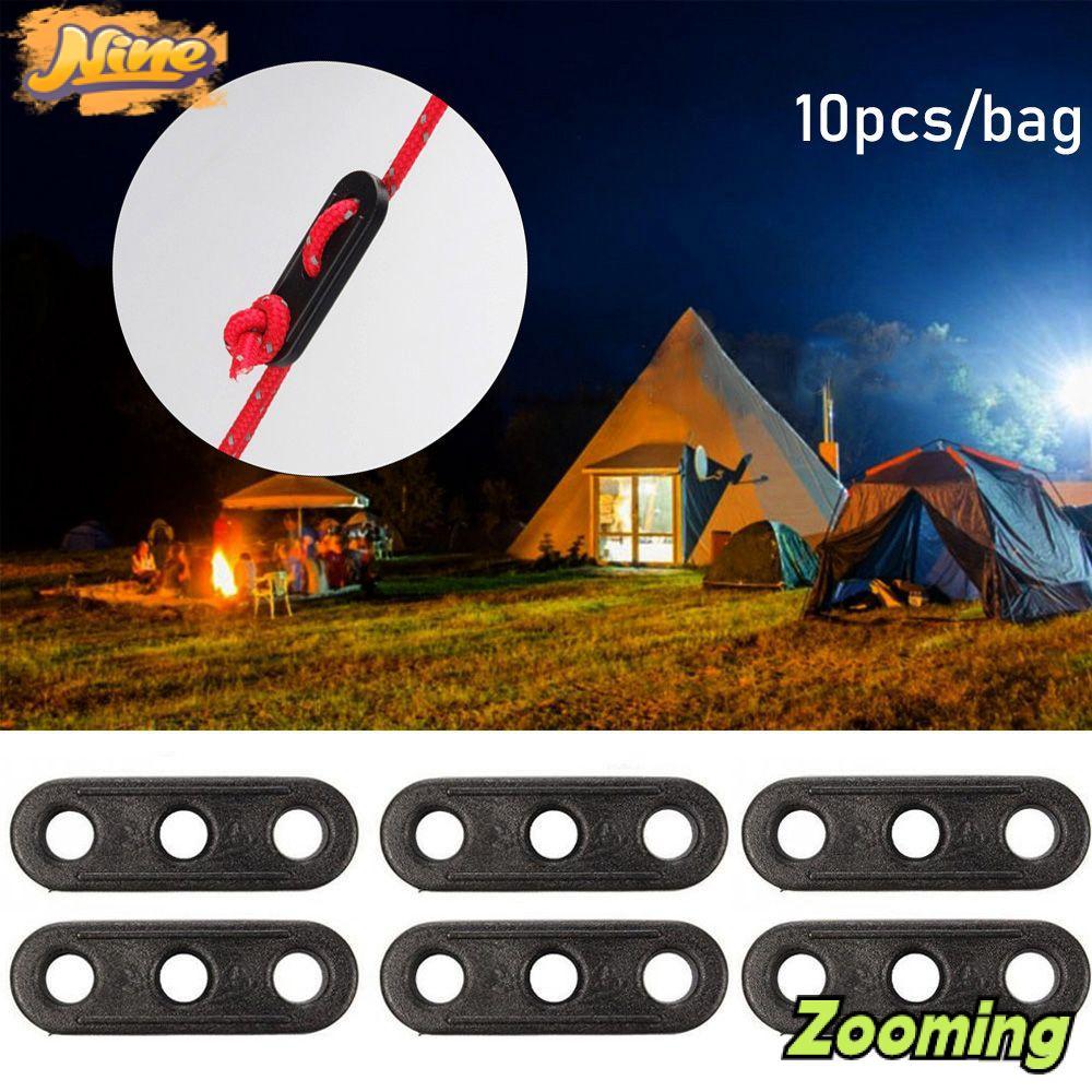 ZOOMING 10 ชิ้นเชือกล็อกความตึงสำหรับอุปกรณ์เต็นท์เสริม กันสาด Wigwam สีดำ