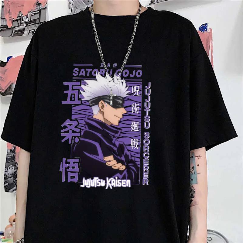 เสื้อยืดลายพิมพ์ภาพอนิเมะ Satoru Gojo สุดเท่สำหรับผู้ชายและผู้หญิง แฟชั่นฤดูร้อน เสื้อยืดคอกลมลายอนิเมะฮาราจูกุ
