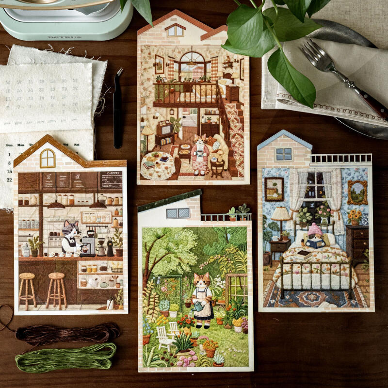 WEI 3 ชิ้น [เวลาเกาะแมว] Immersive 3D ขนาดใหญ่ภูมิทัศน์สติกเกอร์สําหรับ Stay Home Day Little Gardener Journal ไดอารี่ตกแต่ง