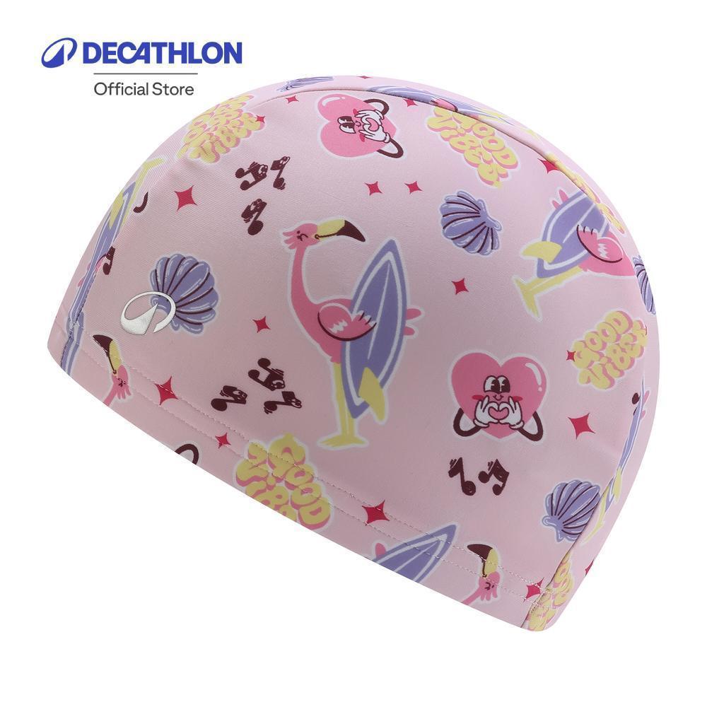 Decathlon Mesh Swim Cap - Printed Fabric - Size S หมวกว่ายน้ำผ้าตาข่ายพิมพ์ลาย ขนาด S - Pink
