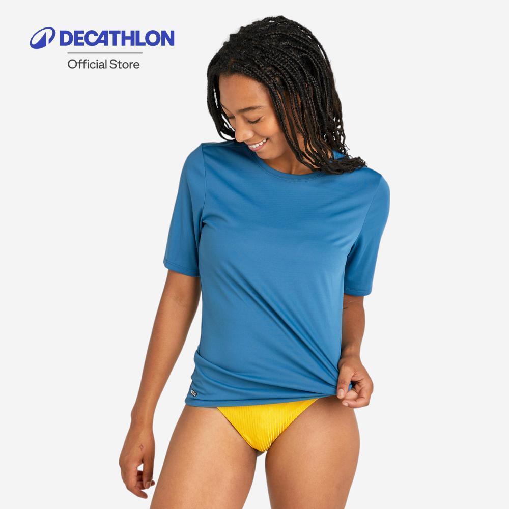 Decathlon Women’ Short-Sleeved UV Protection T-Shirt เสื้อยืดแขนสั้นป้องกันรังสียูวีสำหรับผู้หญิง - Blue