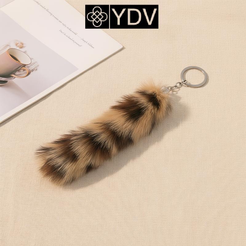 YDV Fox Tail พวงกุญแจ Faux Fur Animal Tail การออกแบบสร้างสรรค์พวงกุญแจรถไม่สม่ําเสมอกระเป๋าจี้สําหรั