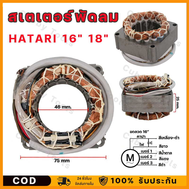 สเตเตอร์พัดลม HATARI ฮาตาริ 16"/18" นิ้ว ตั้งพื้น, ตั้งโต๊ะ, ผนัง (ทองแดงแท้) อะไหล่พัดลม(จัดส่งจากกรุงเทพฯ)