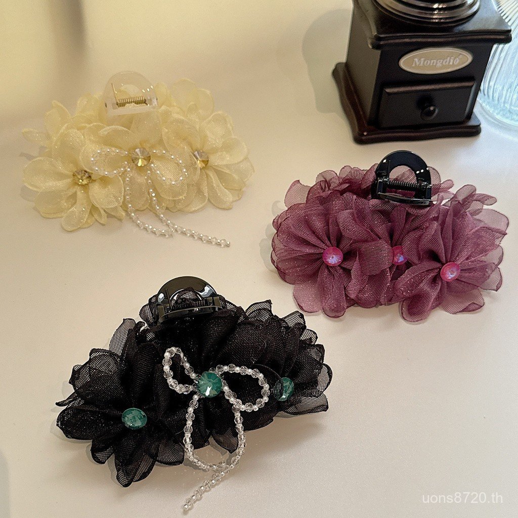 Rhinestone เกาหลี Shark เส้นด้ายพู่ Shark Back Head Feel High-End หญิง Catcher Mocha Hairpin ดอกไม้ 