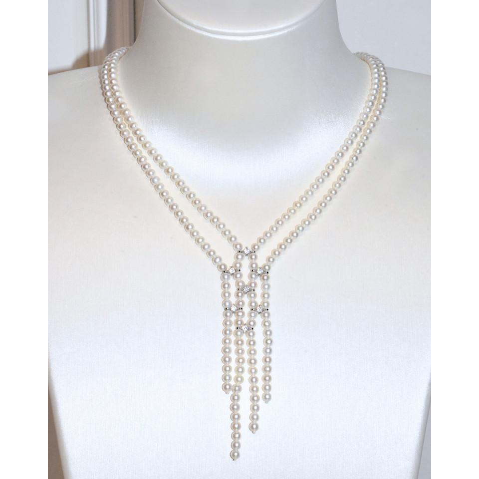 4A Freshwater Round Long Necklace in Silver 925 WG Plated - White (3 -4mm)
