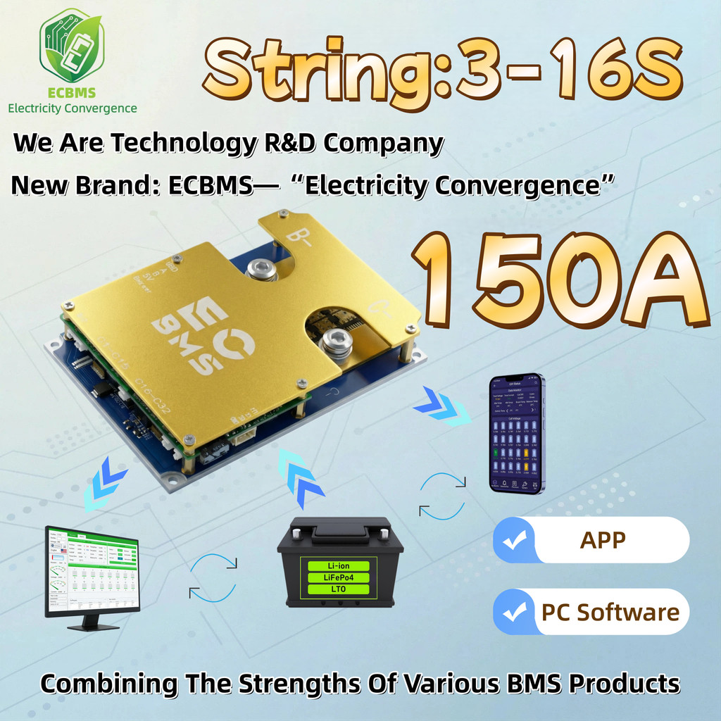 Smart BMS EC-G 3-16S 100-300A สำหรับ LiFePO4 (LFP) / Li-ion Bluetooth APP ป้องกันชาร์จเกิน/คายเกิน/ก