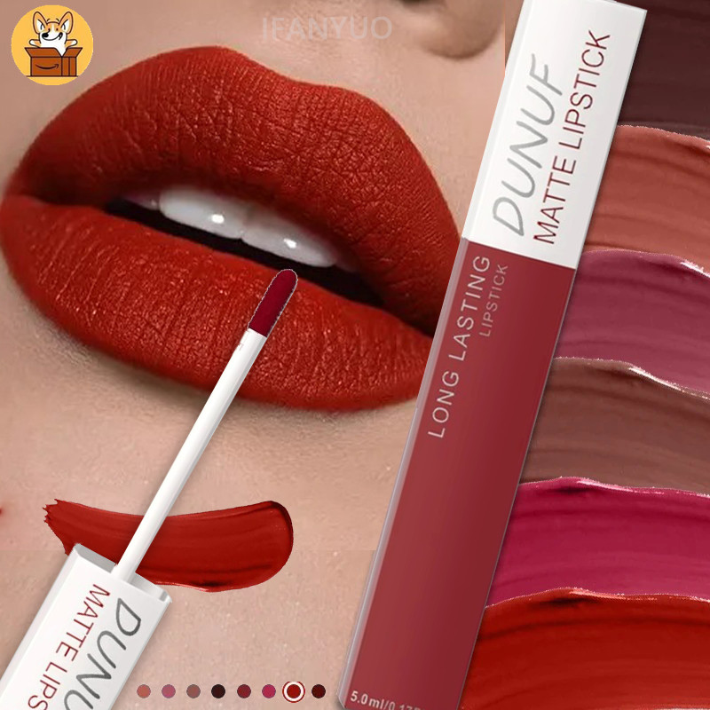 Am-azMatte Lipstick Non Stick Cup Red Nude กันน้ํา Long Lasting Liquid Lip Gloss กํามะหยี่เสร็จสิ้นทนต่อการซีดจาง Lip Tint แต่งหน้า