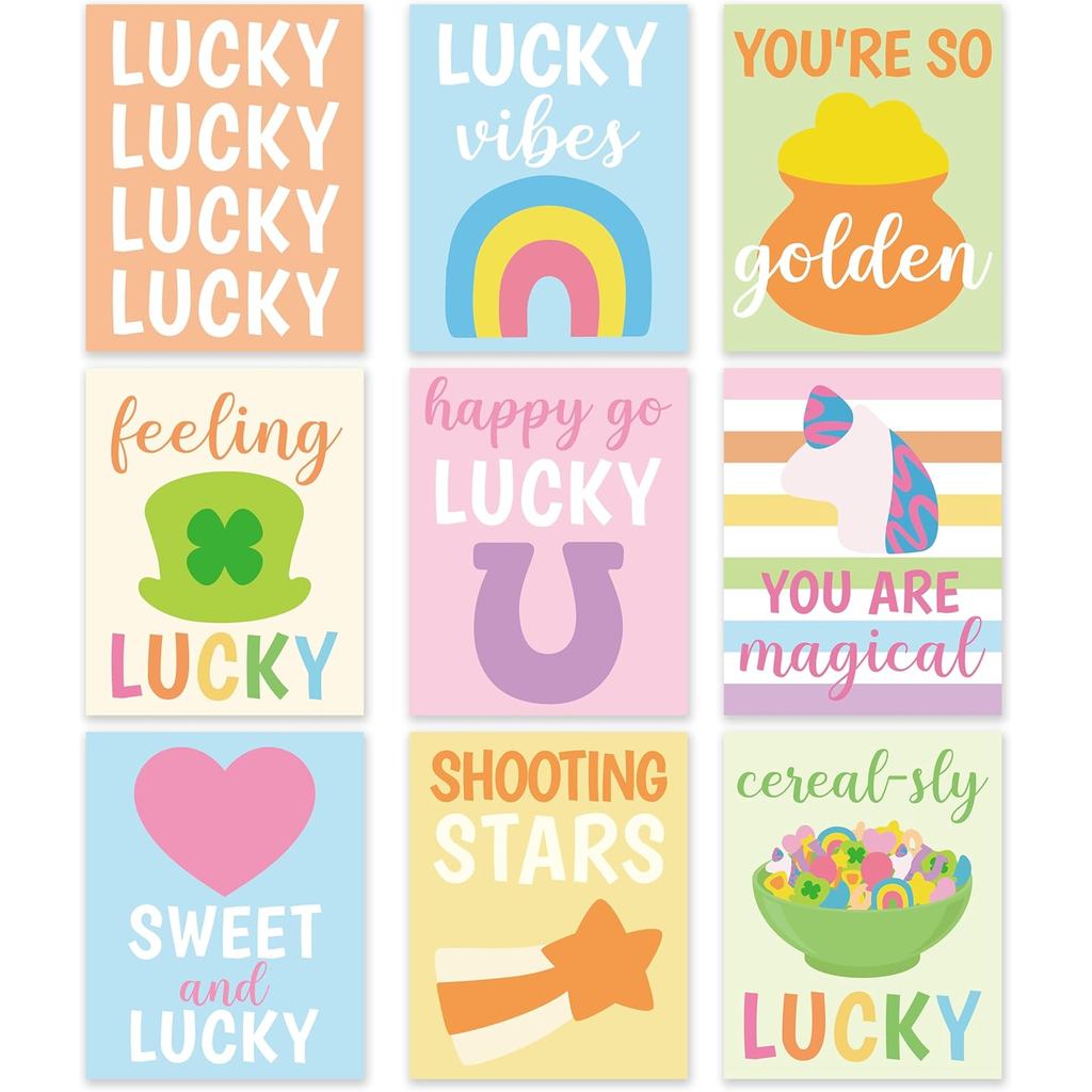 ลาฟact เซนต์. โปสเตอร์ห้องเรียนวันแพทริค - 9 ชิ้น Lucky Charms Wall Art Decor, Lucky Clover Shamrock