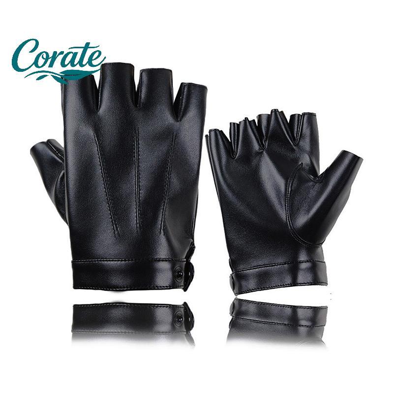 [Crate] Fingerless Men Gloves PU Leather Motor Punk Gloves Male Mittens Bla Half Finger Outdoor Mens