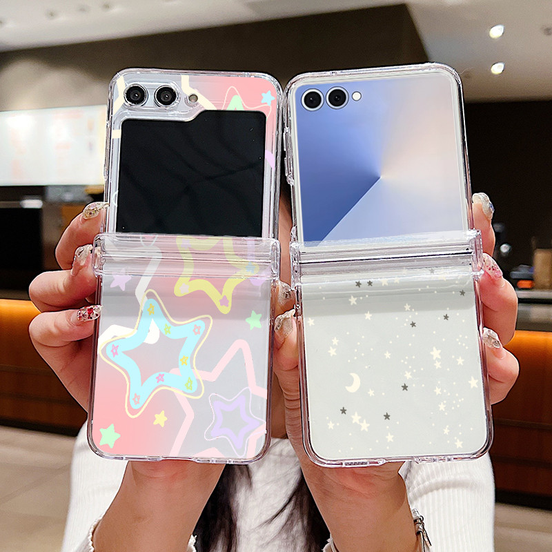SAMSUNG สําหรับSamsung Galaxy Z Flip7 Flip6 Flip5 Flip7FE 5Gการ์ตูนดาวMoon Hard PC Clearพับฝาครอบโทรศัพท์สําหรับGalaxy Z Flip 7 5 4 6 3 5G