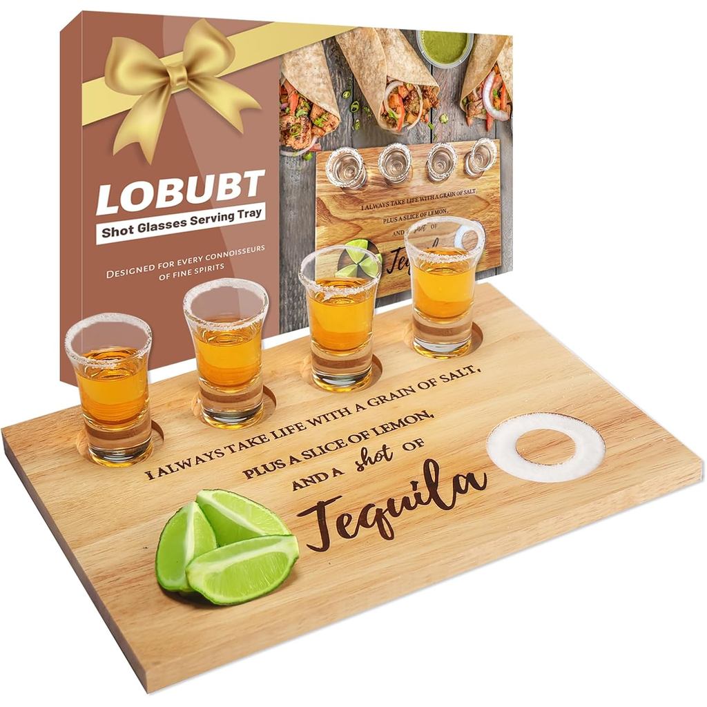 Tequila Shot Board Shot แว่นตาถาดเสิร์ฟขอบเกลือตลก Shot ผู้ถือแว่นตา, Tequila ของขวัญสําหรับพิธีขึ้น