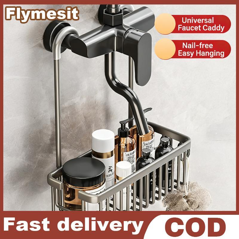 Flymesit ชั้นวางของในห้องน้ําไม่จําเป็นต้องเจาะห้องน้ําสะดวกอาบน้ํา Ra ประหยัดพื้นที่ Wall Organizer สําหรับห้องน้ําโมเดิร์น EN