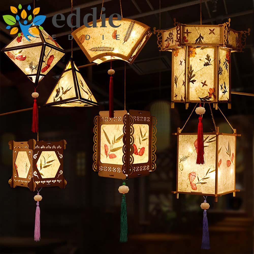 EDIE โคมไฟทําด้วยมือตกแต่งบ้านแบบพกพาสไตล์จีนไม้จี้กระดาษโคมไฟโคมไฟ Party Decor
