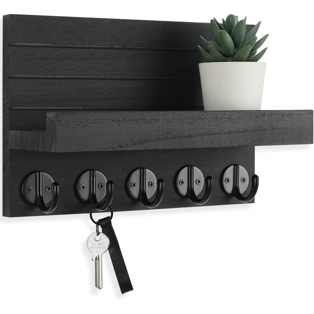 Lwenki Key Holder for Wall, กุญแจตกแต่งและ Mail Holder with Shelf มีตะขอขนาดใหญ่สําหรับกระเป๋า, Coat