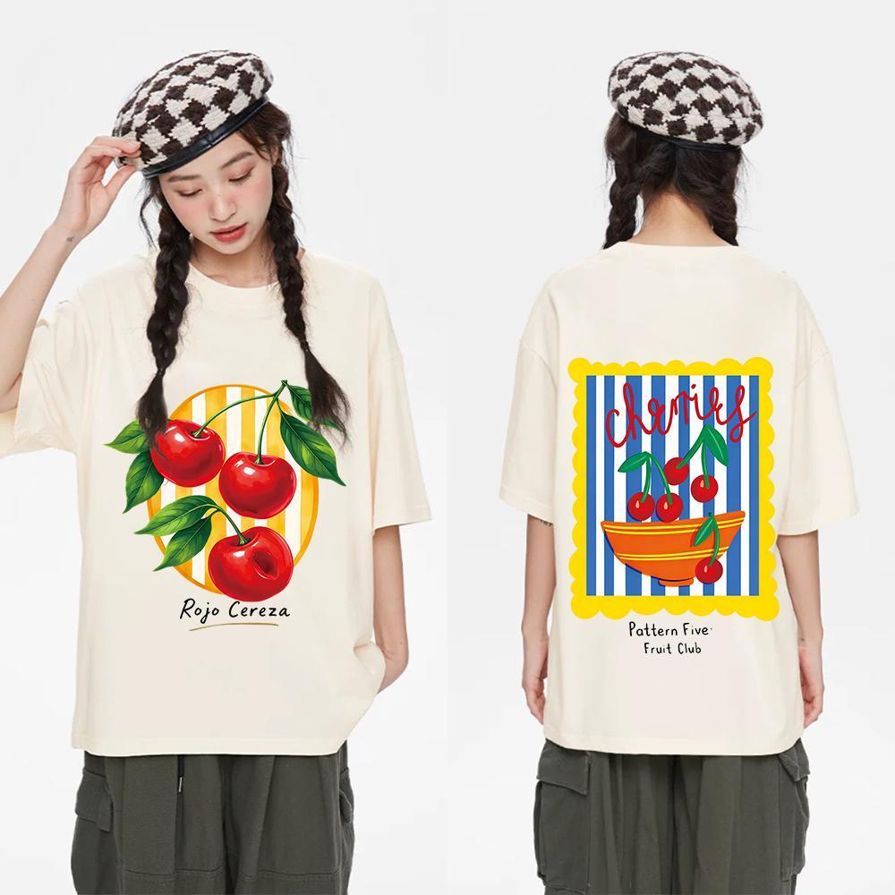 100%cotton เสื้อยืดเนื้อผ้าคอตตอน พิมพ์ลายสกรีน ลายเชอร์รี่สินค้าพร้อมส่ง ADX0249