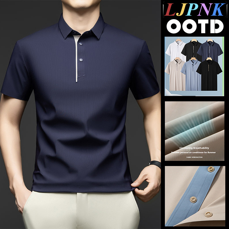 เสื้อโปโลผู้ชาย LJPNK ทำจากผ้าไหมน้ำแข็ง ระบายอากาศดี แห้งไว มีไซต์ตั้งแต่ M ถึง 5XL