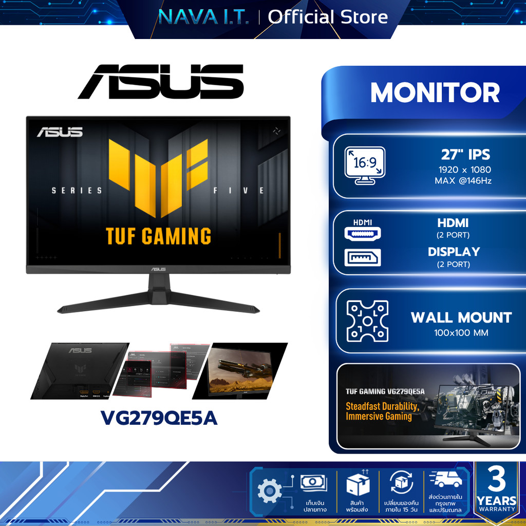 ASUS MONITOR (จอมอนิเตอร์)  TUF GAMING VG279QE5A - 27 นิ้ว IPS FHD 146Hz