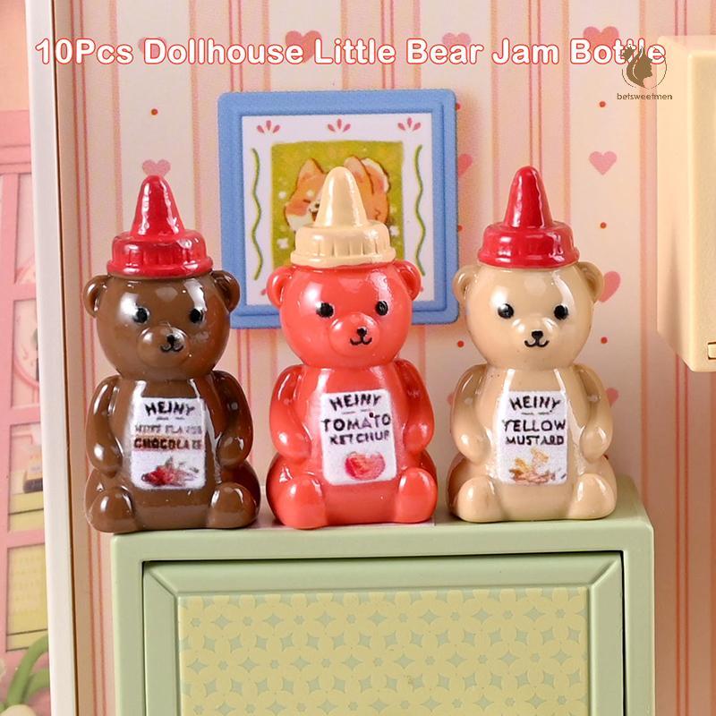 [PE] 10 ชิ้น 1/12 ตุ๊กตาจําลองหมีน้อยขวดแยมตุ๊กตามินิห้องครัวตกแต่งตุ๊กตาอุปกรณ์บ้านแกล้งเล่นของเล่น