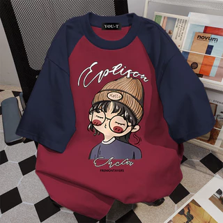🌷Su.Tee🌷 เสื้อทูโทน oversize เสื้อสตรีท เกรดพรีเมียม เสื้อคอตตอน ไม่หดตัว ใส่สบาย ลาย "Hat girl"